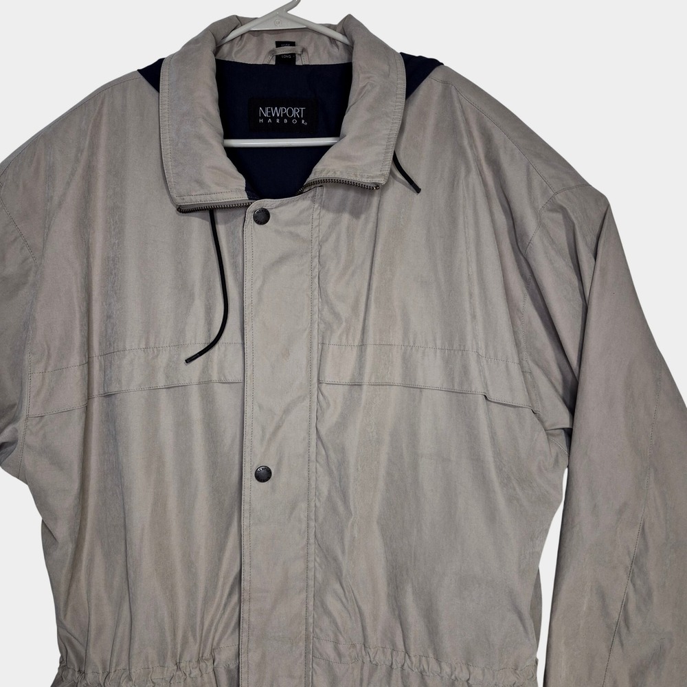 Vintage Newport Harbor Jacket Mens XL Long Tan Hooded Full Zip Field Coat Safari
